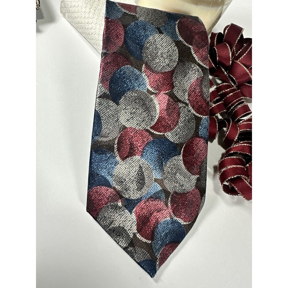Pierre Cardin Mens Tie Vintage Geometric Circles Mod Red Blue Gray USA Made